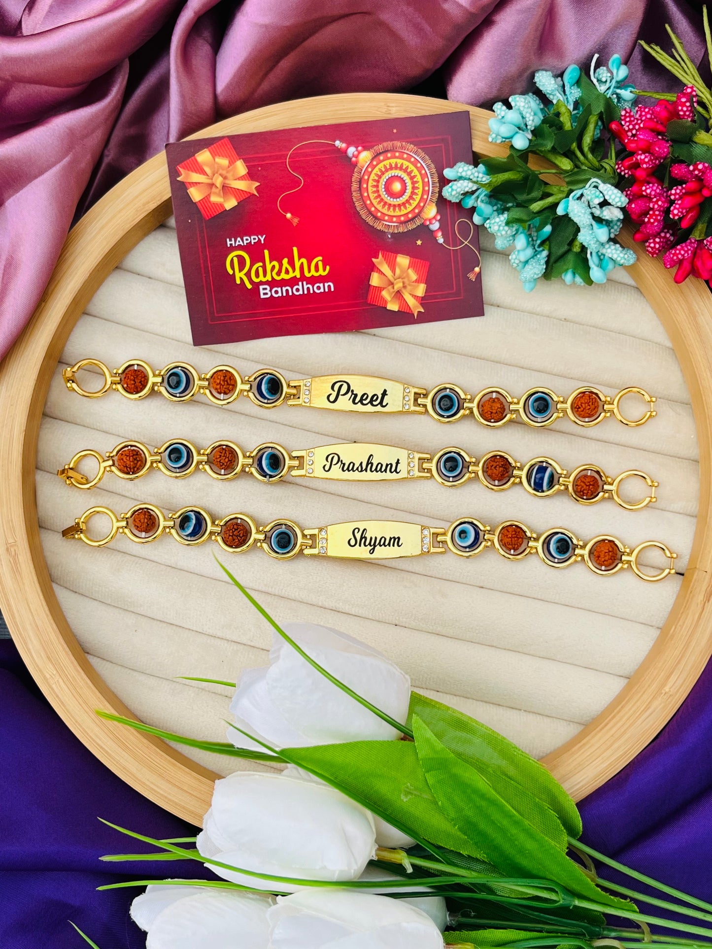 Customised evil eye & rudraksha rakhi