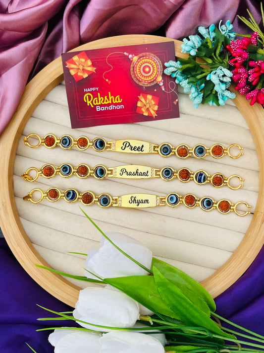 Customised evil eye & rudraksha rakhi